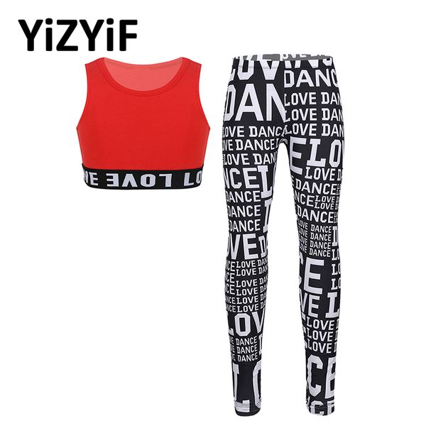 

running sets kids girls sportwear outfit tank crop with pants leggings tights for medern jazz street dance stage performance costum, Black;blue