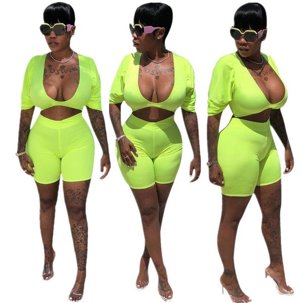 

s  l xl women body v-neck puff sleeve short pants two piece pants set zyc620, White