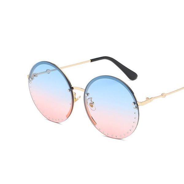 

crystal round sunglasses ladies fashion 2018 circle glasses pink mirrored rimless sun glasses for women lunettes de soleil, White;black