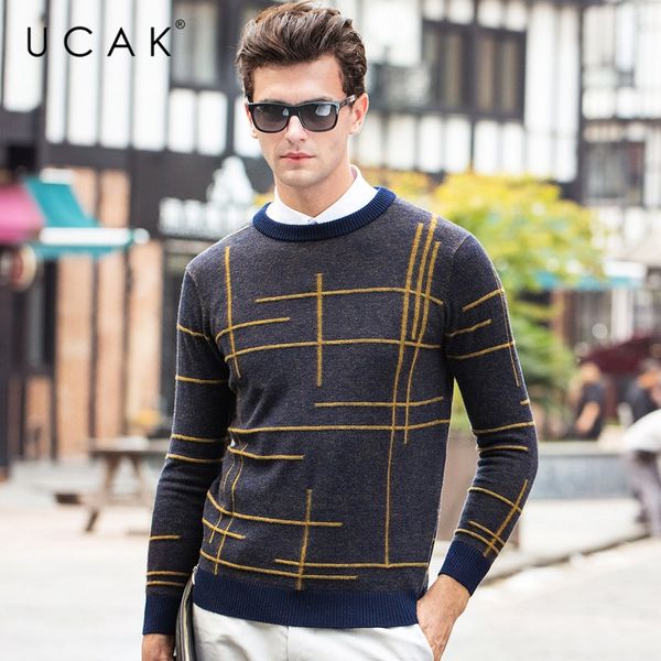 

ucak brand pure merino wool sweater men 2019 new arrival autumn winter soft warm pullover men striped cashmere pull homme u3063, White;black