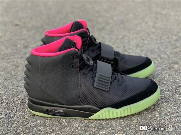 

аутентичные kanye west air 2 ii nrg wolf gray pure platinum black red баскетбол обувь мужские кроссовки 508214-006 508214-010 glow in the da