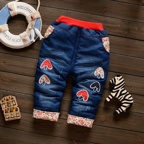 

bibicola new winter children pants girls fashion cartoon jeans boys kids thick velvet pants children baby cotton warm trousers, Blue