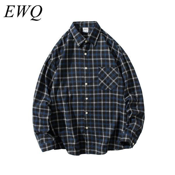

ewq / men's wear 2020 spring fashion new long sleeve lattice shirt trend handsome oversize loose vintage shirt 9y867, White;black