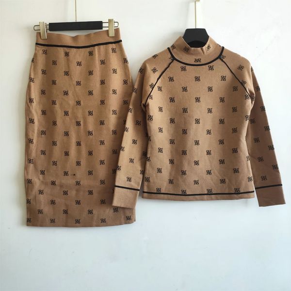 

designer womens two piece dress sets fashion autumn and winter two piece sets fashion women sweater + dress suits with letter printed f, White