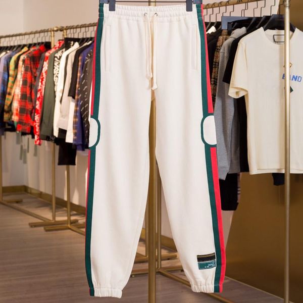 

19fw made in italy stripe pants sports track drawstring pants fashion street casual color matching trousers beige sweatpants hfhlkz036, Black