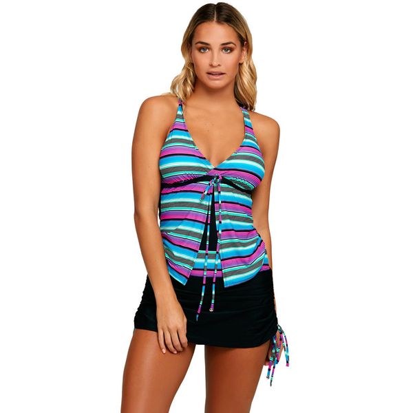 

skirt v collar two-piece set split bikini swimsuit 410170, White;black