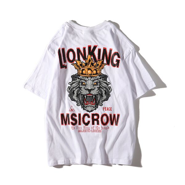 

harajuku mens lion crown printed cotton t shirt brand summer designer short sleeve oversize hip hop casual boyfriend shirt tee ld9919, White;black