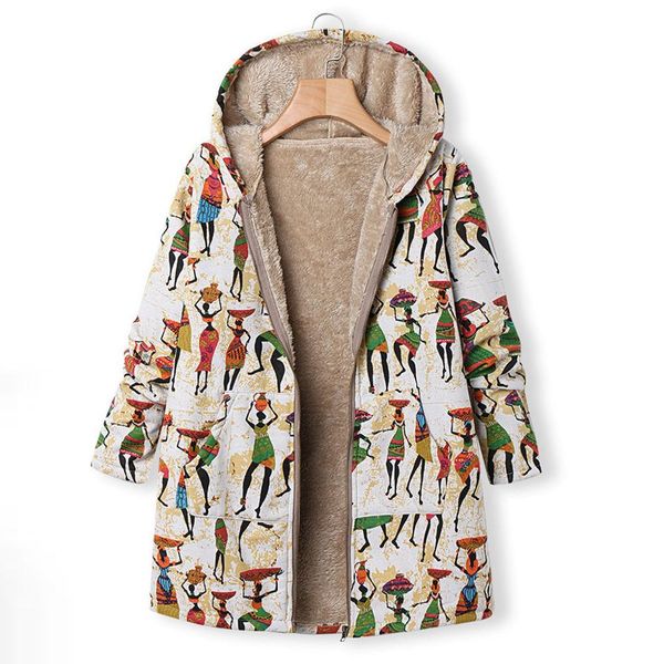 

winter jackets womens plus size coat warm thicker zipper floral print hooded pockets vintage casual outwear parka feminina #3f, Black