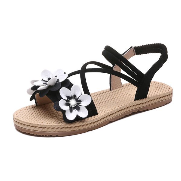 

новые лета женщин сандалии женская обувь bohemia гладиатор пляж плоский повседневный сандалии отдыха женский ladies скольжению на sandalias, Black