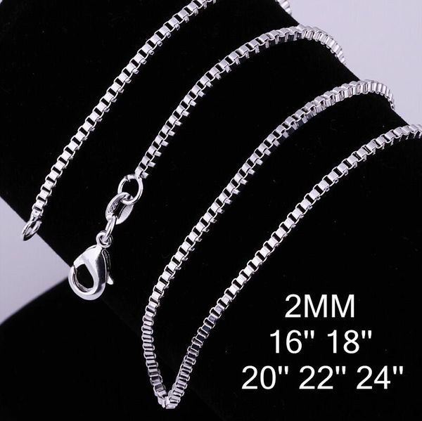 

women 925 sterling silver plated 2mm box chain necklace size 16-24 inch sc09 925 silver plated lobster clasps smooth chains jewelry