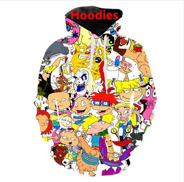 

new fashion cartoons collage 80s prints hooded sweatshirt men women long sleeve outerwear pullovers 3d hoodies xlm053, Black