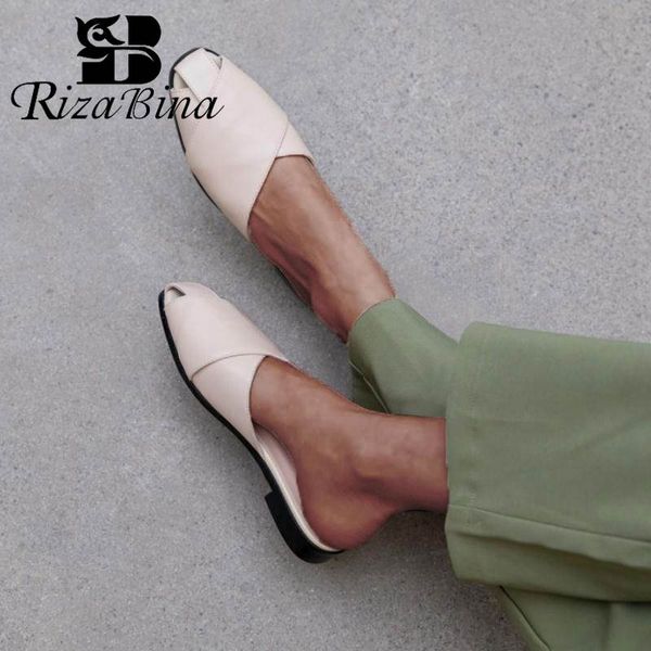 

rizabina summer flats sandals for women slippers genuine leather lazy shoes women 2020 casual hole party footwear size 34-40, Black