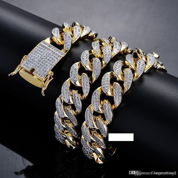 

men's 18mm heavy iced out zircon miami cuban link necklace choker bling bling hip hop jewelry gold silver chain 18" 22