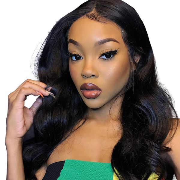 

body wave 13*4 lace front human hair wigs pre plucked 13x6 brazilian human hair wigs 150 density remy natural color, Black