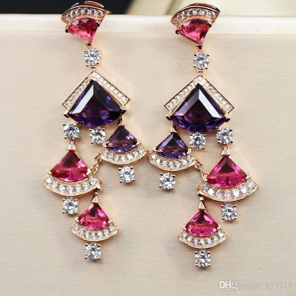 

fashion brand jewelry earrings for women 2018 gold plated zirconia fan earring luxury wedding ear studs ing, Silver