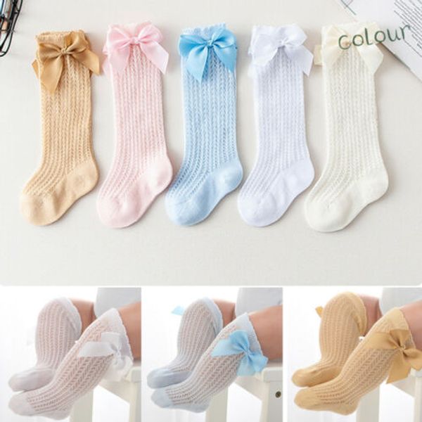 

summer baby girl socks knee high bows princess socks cute lovely sweet baby cotton, Pink;yellow