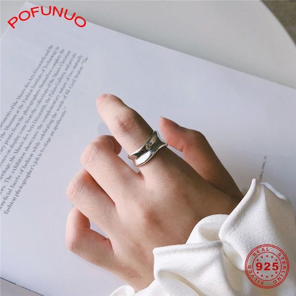 

pofunuo 100% 925 sterling silver fine jewelry chic rings european minimalist bean sprout shape geometric irregular vintage rings, Golden;silver