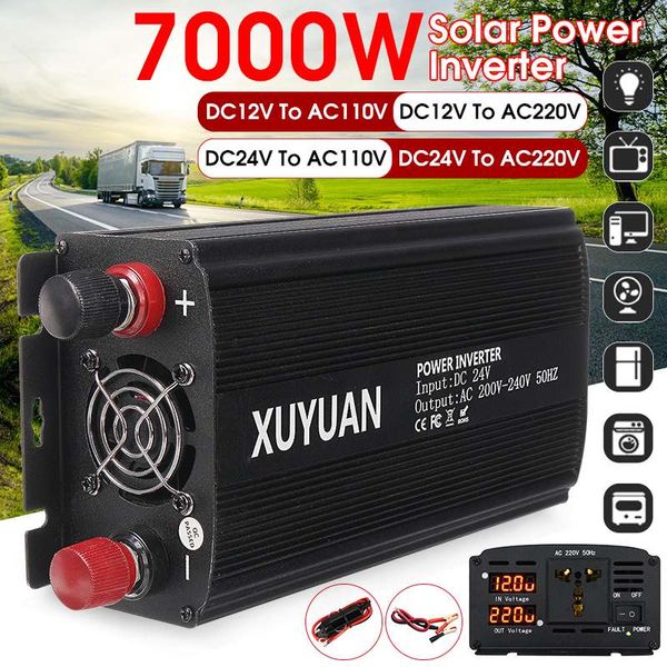 

7000w dual led solar power inverter 12v/24v to 110v/220v car inverter charger converter adapter modified sine wave transformer