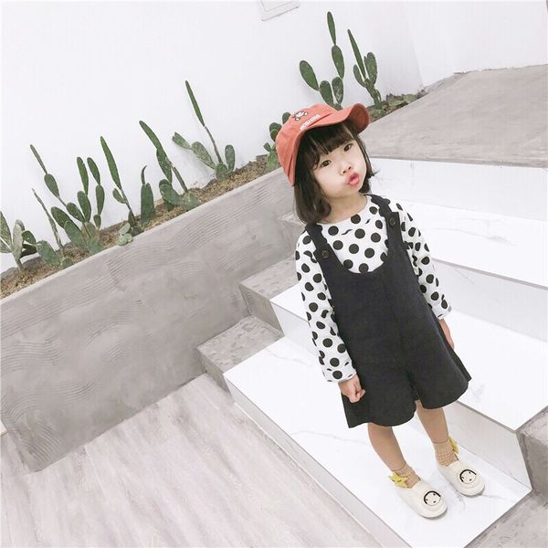 

1 2 3 4 5 6 years girls denim overalls spring summer fashion new casual kids girls suspender trousers solid wide leg short, Blue