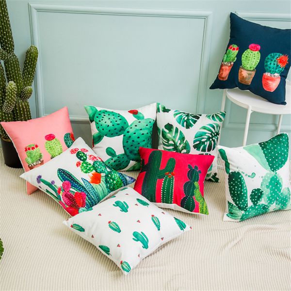 

aovoll christmas cushion covers cartoon cactus pattern pillowcase modern home decor 45cmx45cm pillow covers plush square