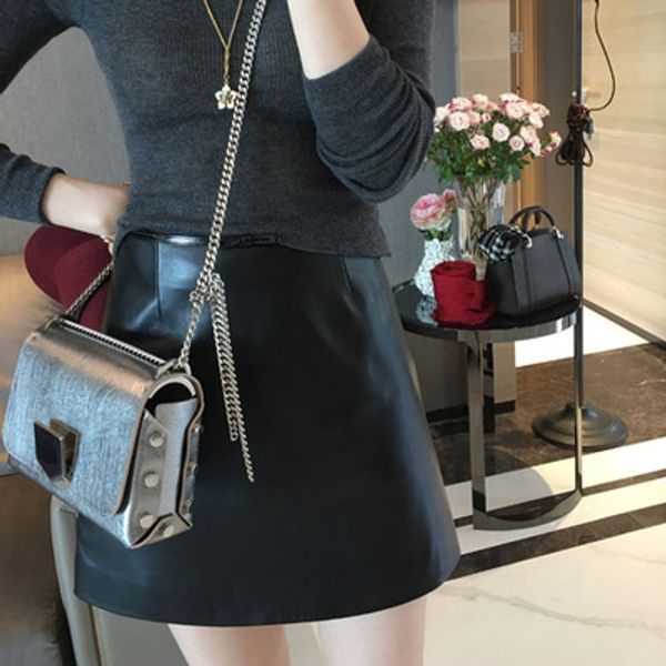 

2019 women new fashion genuine sheep leather skirt g21, Black