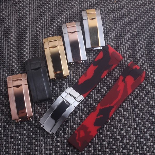 

rubber watch strap waterproof silicone wristband bracelet camouflage color watchband wristwatches band 20mm watch belt for rox, Black;brown