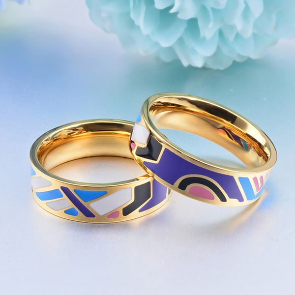 

vintage geometric colorful enamel ring for women stainless steel jewelry for anniversary engagement bague femme, Silver
