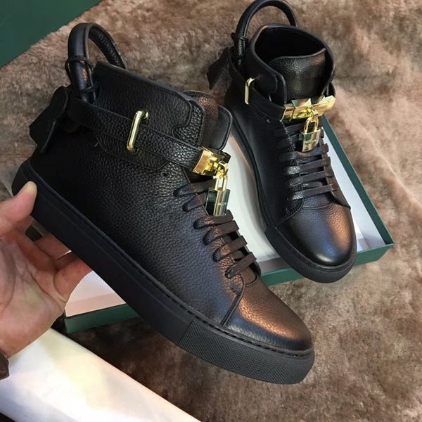 

дизайнерская верхняя из воловьей кожи моды для мужчин, удобная повседневная обувь на плоской подошве, высокие ботинки с замком красный черны, Black