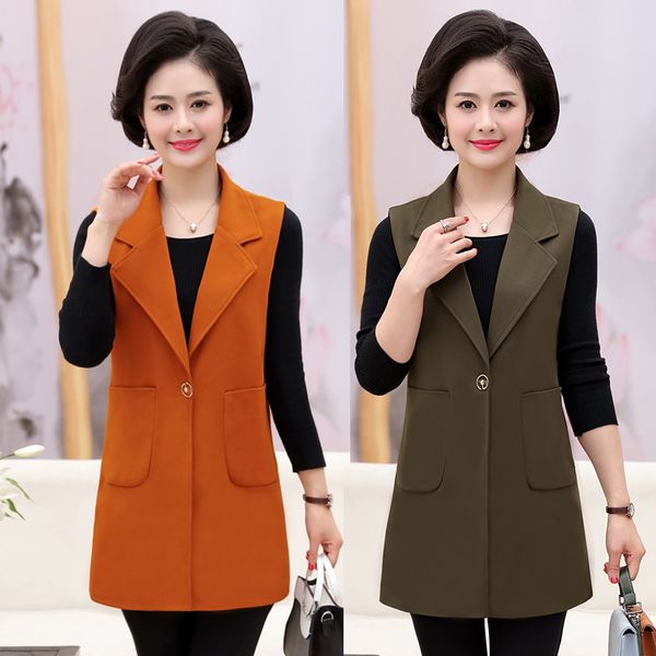 

2020 plus size 5xl elegant fashion mom's vest long women's sleeveless jacket vest feminine coat long waistcoat outerwear, Black;white