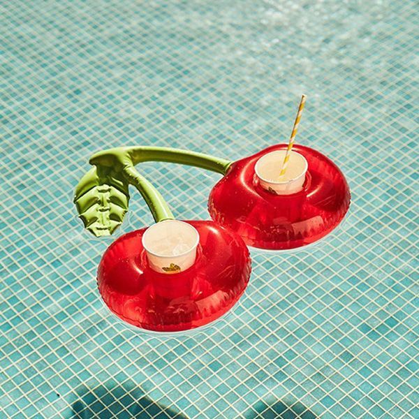 

2pcs/lot cherry inflatable cup holder double drink floats inflatable cup seat party toy