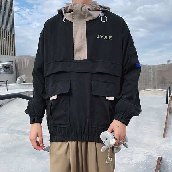 

hooded bomber jackets men 2019 mens streetwear trend stitching thin male korean fashion autumn jackets coats autumn fa, Black;brown