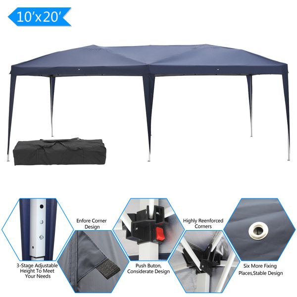 

10x20ft home use foldable outdoor gazebo 3x6m camping waterproof wedding party tent easy pop-up beach canopy with carry bag us stock
