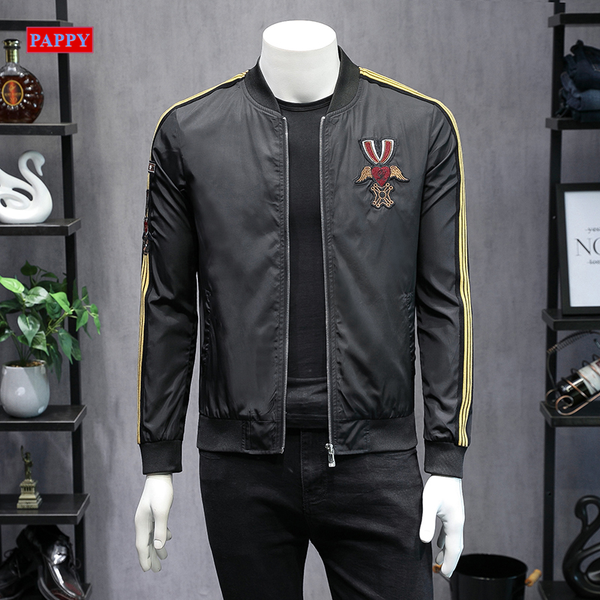 

2020 new men jacket classic badge embroidery jacket men zipper man baseball collar black man coat, Black;brown