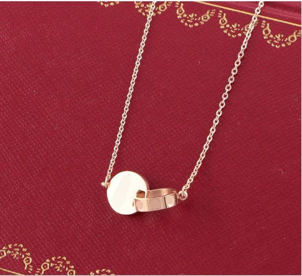 

new ring letter titanium steel double ring necklace female rose gold short necklace, Silver