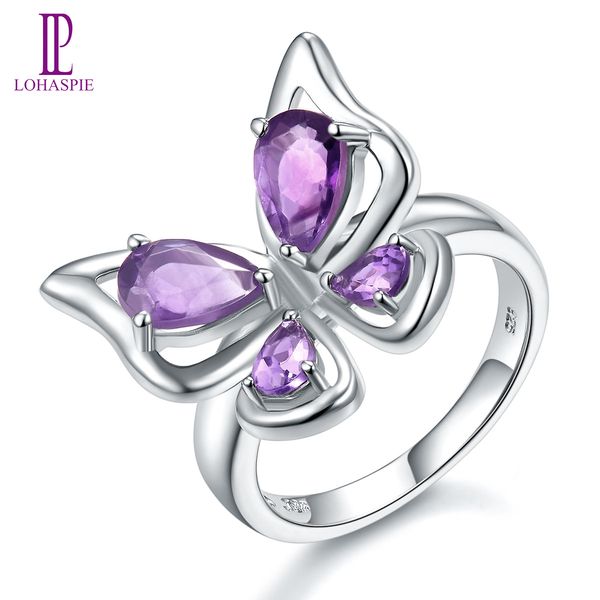 

butterfly ring for women gift solid 925 sterling silver natural gemstone pear purple amethyst real gemstones fine fashion birthday jewelry, Black