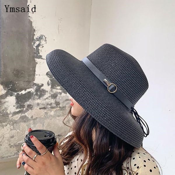 

ymsaid summer straw hat for women 2019 fashion elegant bow lady wide brim floppy beach female visor sun hat, Blue;gray