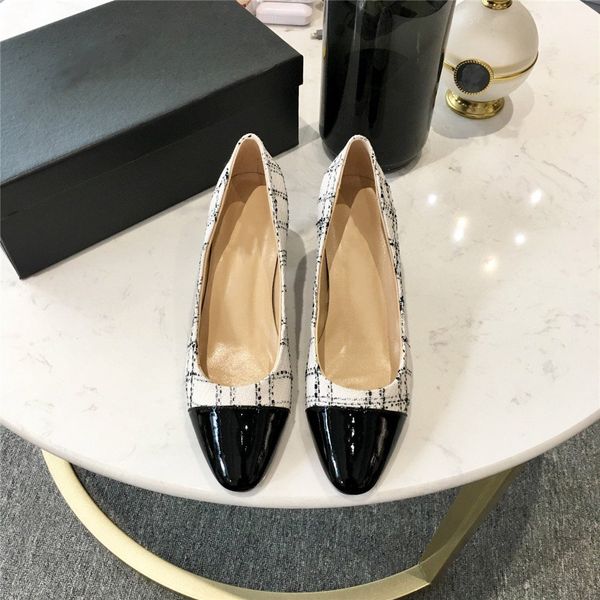 

designer new luxury ladies classic fashion casual small pointed houndstooth high heels 35 yards to 39 yards, Black