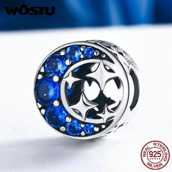 

wostu 925 sterling silver чудесная ночь, луна звезды бисер fit оригинал wst браслет diy подарка ювелирных изделий fic184, Blue;slivery
