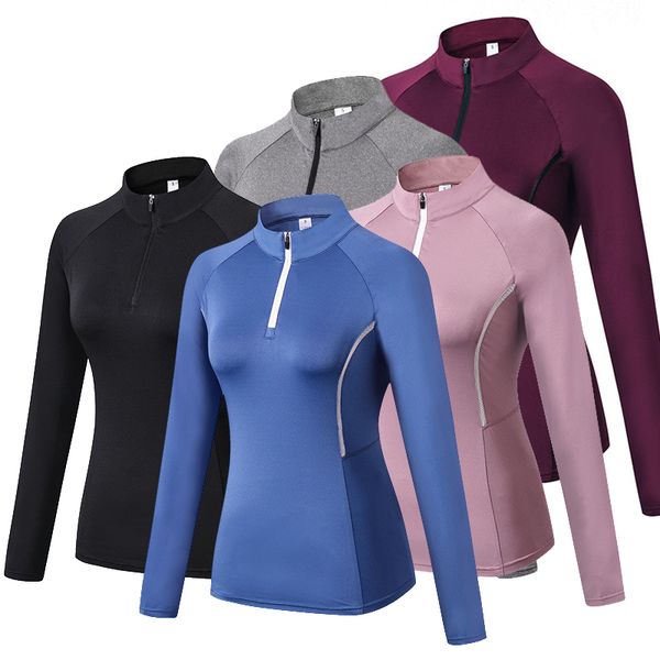 

winter running gym sweatshirt jackets women jogging fitness gym sports zipper coat tight yoga training jogging cycling t-shirt, Black;red