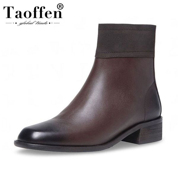 

taoffen real leather women ankle boots vintage round toe winter late autumn shoes women casual female footwear size 34-40, Black