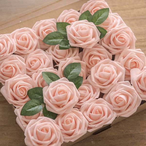 

big deal artificial flowers blush roses 50pcs real looking fake roses w/stem for diy wedding bouquets centerpieces bridal shower