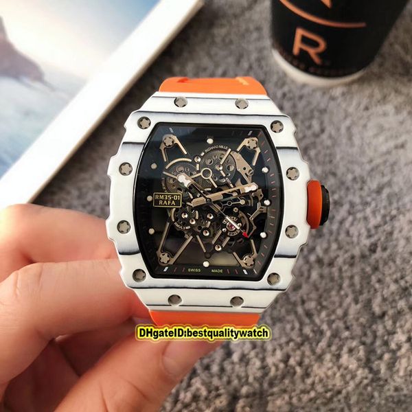 

luxry edition rm 35-01 rafael nadal skeleton dial carbon fiber case japan miyota automatic 35-01 mens watch rubber strap sport watches, Slivery;brown