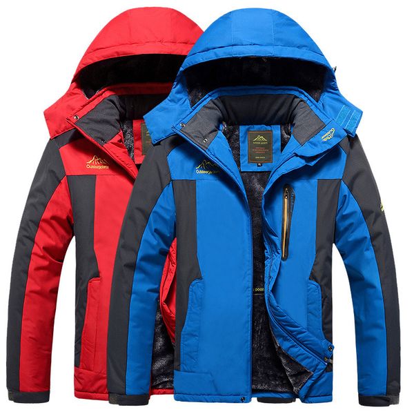 

828 #2018 winter men outdoor plus velvet waterproof raincoat jacket extra large warm mountaineering, Tan;black