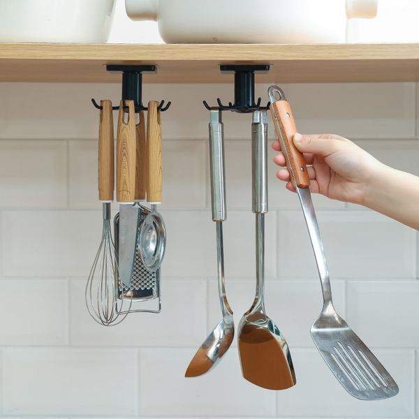 

hooks & rails kitchen and bathroom plate wall hanging 6 hook rack rotatable without nails trace paste spatula soup spoon