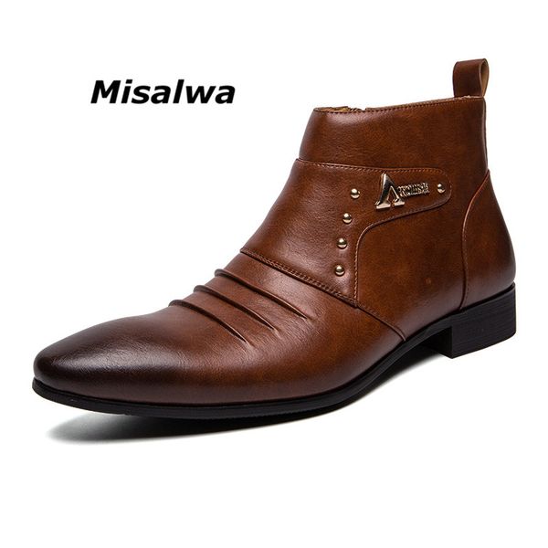

misalwa ankle pointed zip men boots spring autumn solid vintage leather chaussure homme male 2019 dress boots, Black