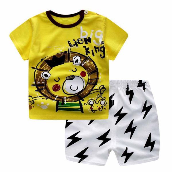 

2pcs/set children clothing cartoon t-shirt + shorts baby boy's suit set kids short sleeve cotton 3m-3t, White