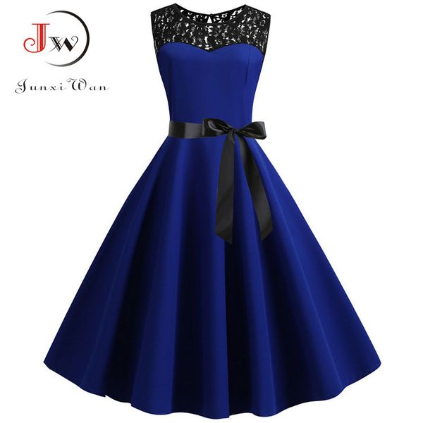 

blue lace patchwork summer dress women 2019 elegant vintage party dress casual office ladies work dress plus size gmx190708, Black;pink