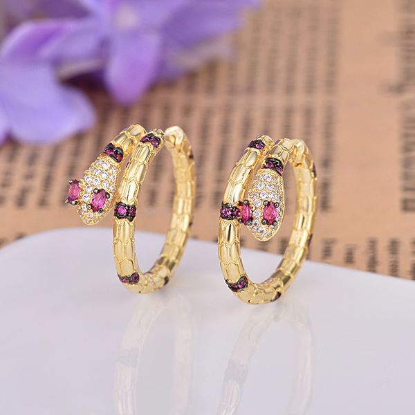 

european and american snake-shaped earrings with zircon golden exaggerated snake series creative personality jewelry, Golden;silver