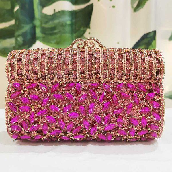 

evening bags rose red rhinestone handbags women 2021 crystal diamond party clutch purse shoulder messenger prom case