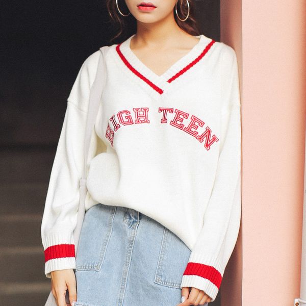 

new style sweaters fashion 2018 women embroidery letter knitted pullover all-match winter for women, White;black
